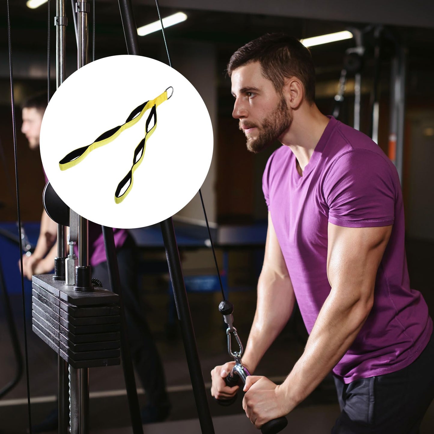 PATIKIL Tricep Rope Cable Attachment Handle, 27" 3-in-1 Tricep Pull Down Attachment Tricep Extension Strap for Gym Home Push Down Face Pull, Yellow