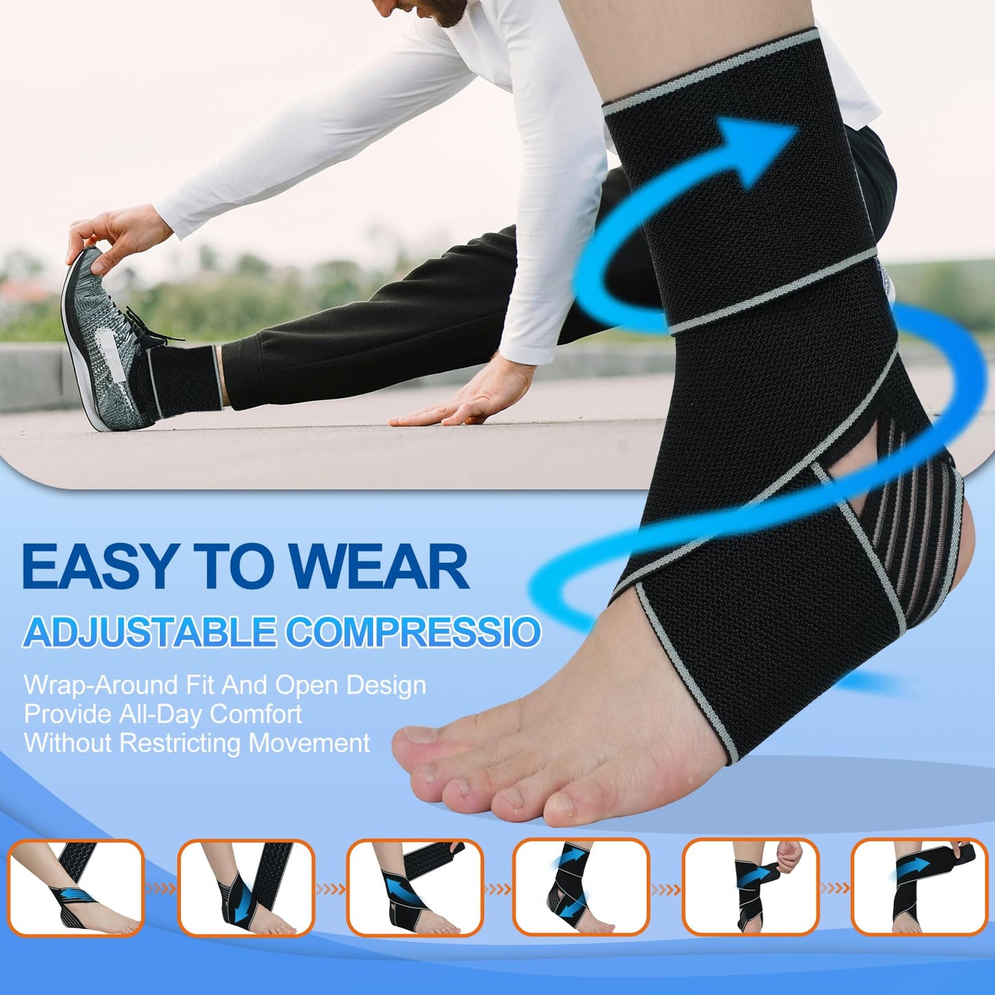 Kathrio 2 Pack Ankle Brace for Men & Women- Adjustable Support Foot Wrap with Anti-Slip Design, Ankle Compression Sleeve for Achilles Tendonitis, Plantar Fasciitis, Sprains & Sports Injuries(Black)