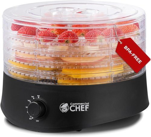 Commercial Chef Food Dehydrator - 280W Adjustable Thermostat, 5 BPA-Free Trays for Meat, Fruit & Veggies | Black