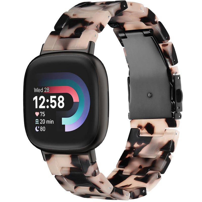 Resin Band Compatible with Fitbit Versa 4/Versa 3 Bands For Women Lightweight Bracelet Wristband Replacement For Fitbit Sense 2/Sense (Tortoise Stone Flower/Black)