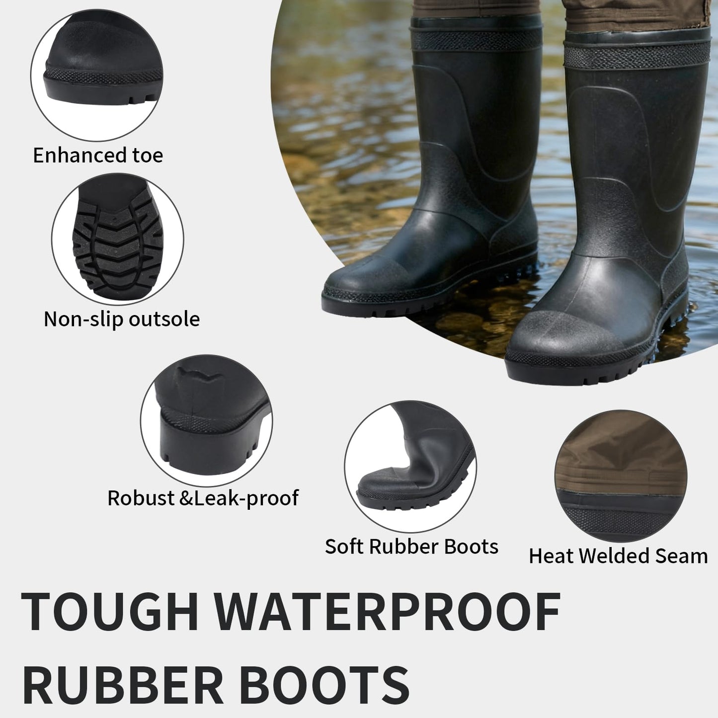 DikaSun Fishing Waders for Men & Women, Waterproof 2-Ply Nylon/PVC Chest Wader with Boots for Outdoor Sizes 4-13 Bootfoot(Brown, M10/W12)