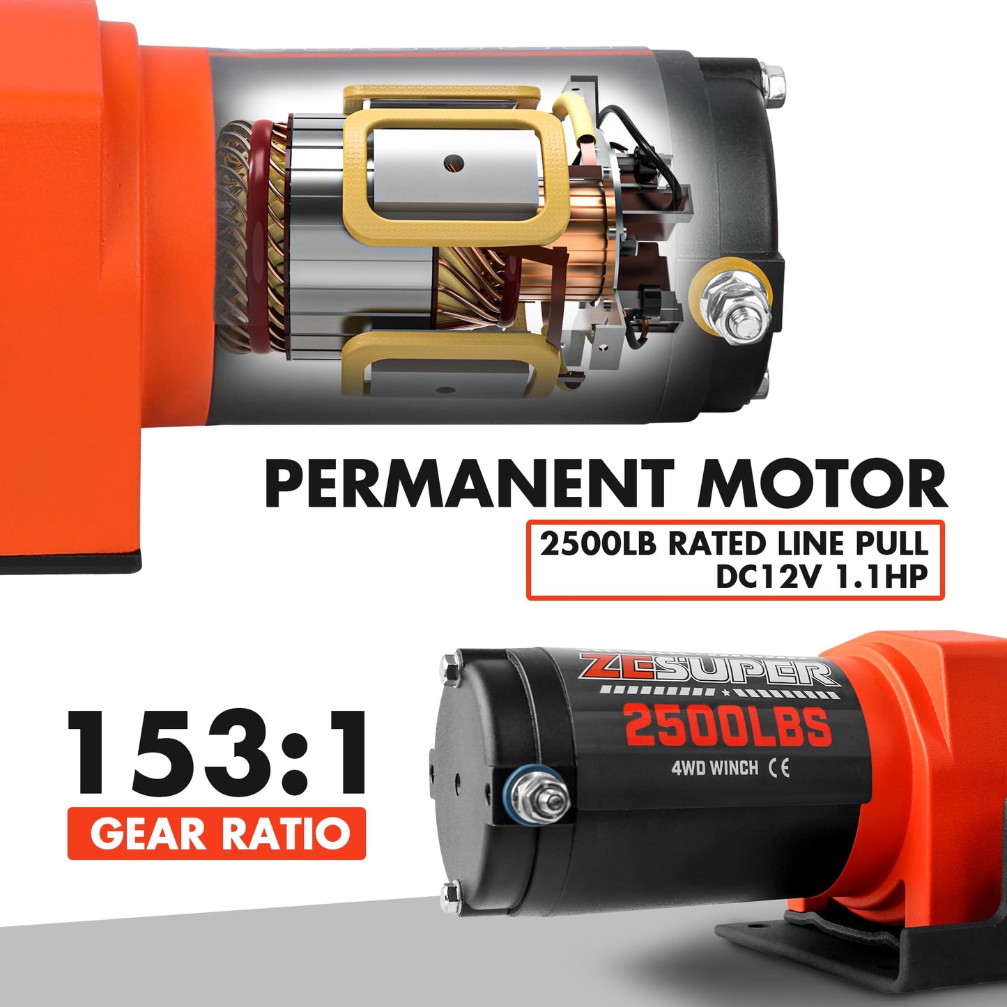 ZESUPER 2500 lb Electric Winch 50ft Steel Cable 12V DC UTV ATV Boat Trailer Winch with Handheld Remote Mounting Plate Waterproof Small Electric Winch ATV Winches Kits