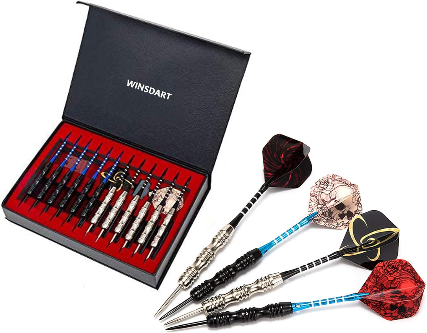 WINSDART Professional Metal Tip Darts Set - Nonslip Iron Barrel, Aluminum Shafts & Extra Flights | Gift Box Included