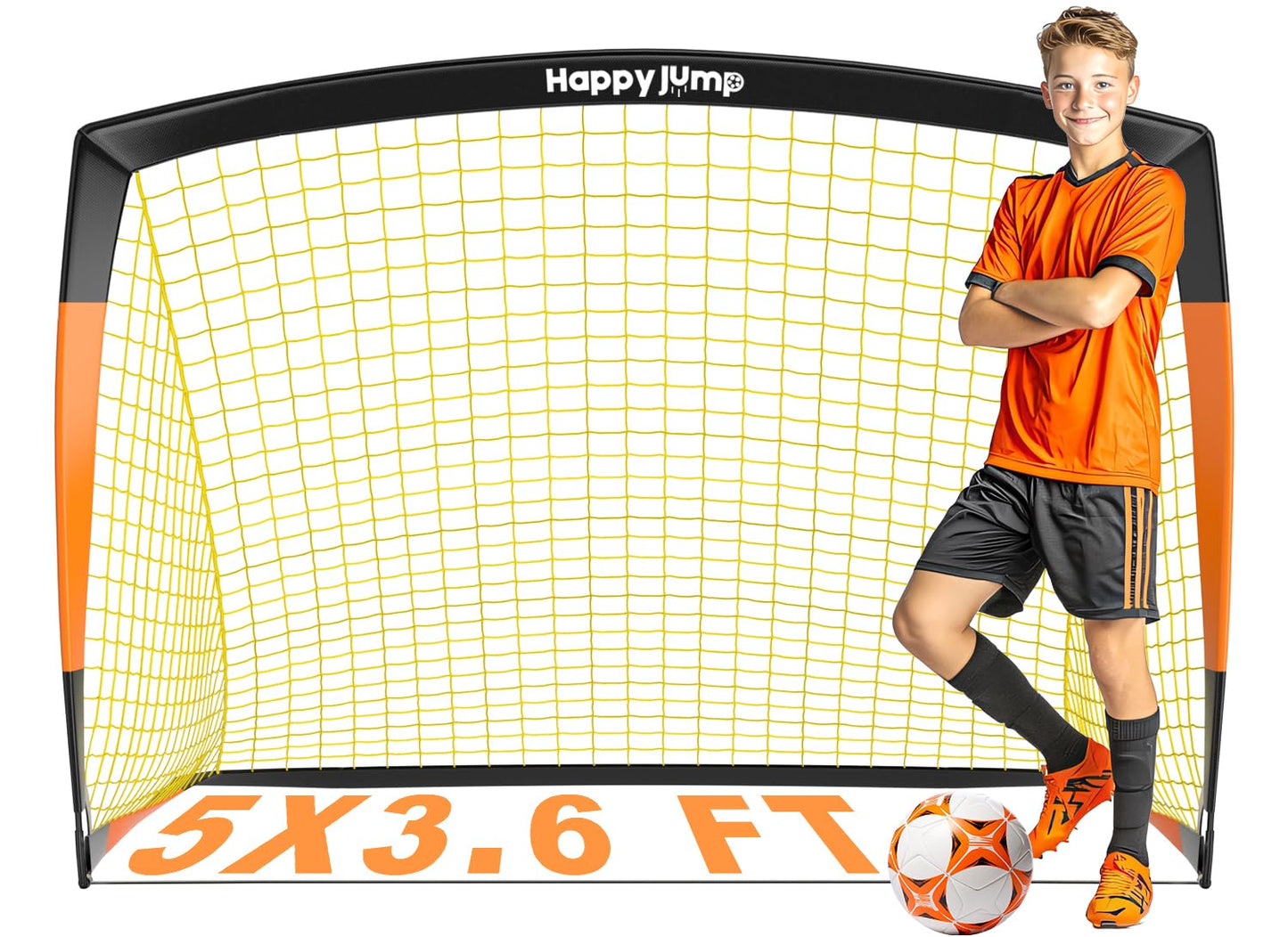 Happy Jump 7x5' & 5x3.6' Portable Soccer Goals for Kids Ages 6-14, Weatherproof Net and Steel Frame for Backyard Fun and Outdoor Training, Quick Setup and Sturdy for All Weather Conditions