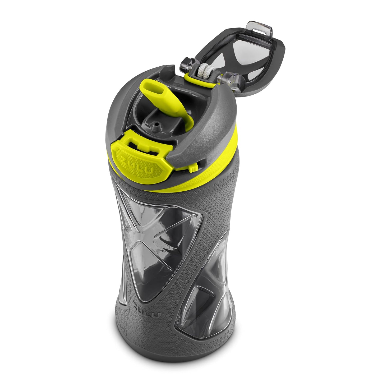 ZULU Torque 2 Pack 16oz Plastic Kids Water Bottle with Silicone Sleeve and Leak-Proof Locking Flip Lid, Soft Touch Carry Loop for School Backpack, Lunchbox, BPA-Free Dishwasher Safe, Grey/Green