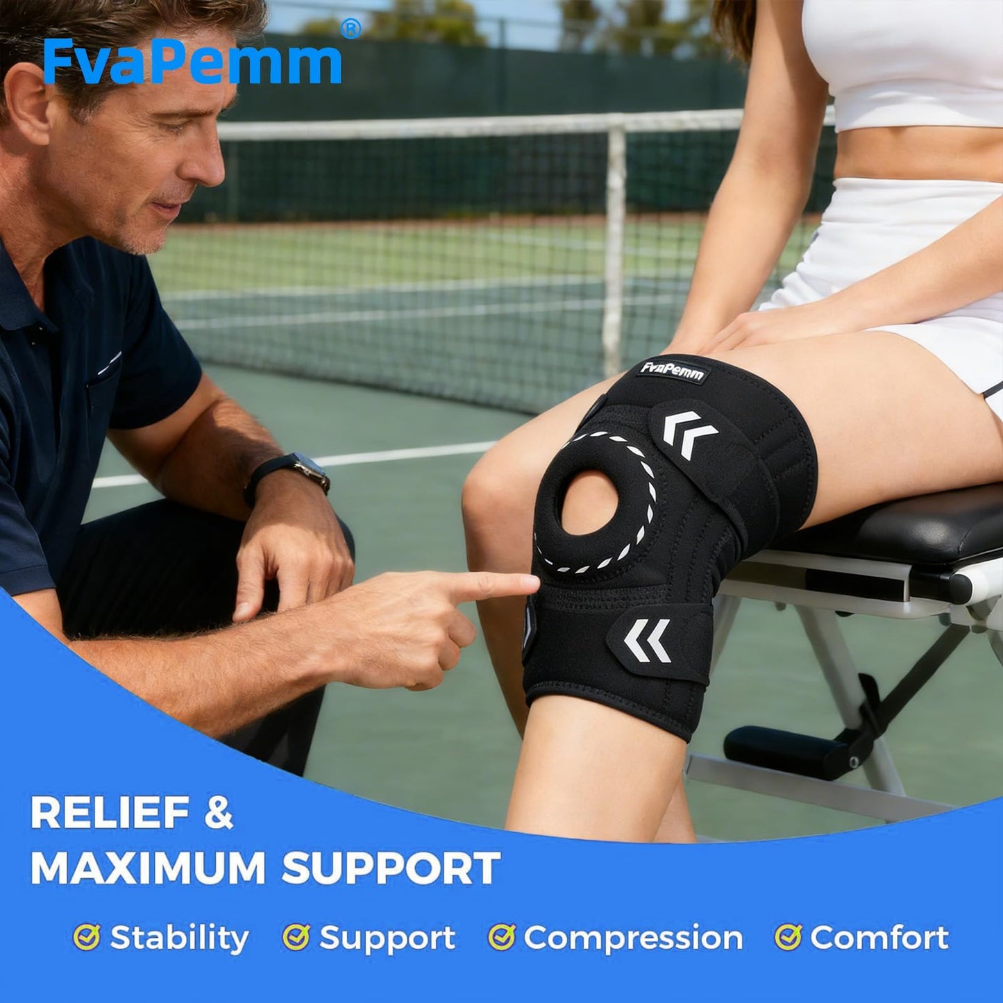 Knee Brace for Women Men-Knee Brace for Meniscus Tear-Adjustable Knee Support Brace with Side Stabilizers & Patella Gel Pads for Arthritis Pain, Knee Pain, Injury Recovery, Sports, Running, Working Out, Black