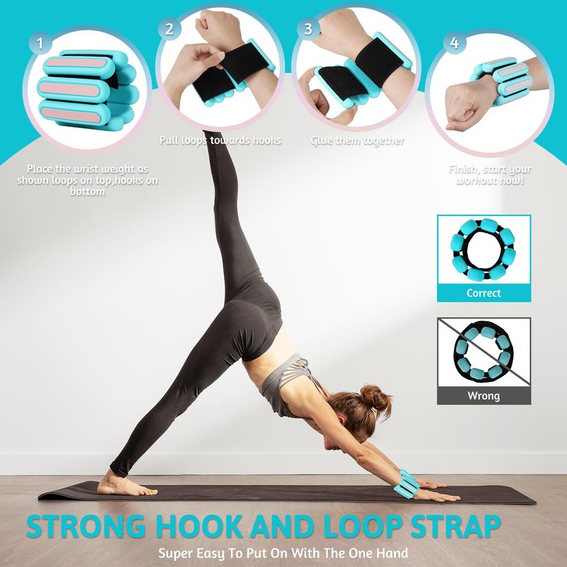 SOLY Wrist Ankle Weights for Women, Wearable Strong Arm & Leg Weights,Adjustable Wrist Weighted Bracelet for Yoga,Aerobics,Barre,Dance,Set of 2 (0.5LB Each)