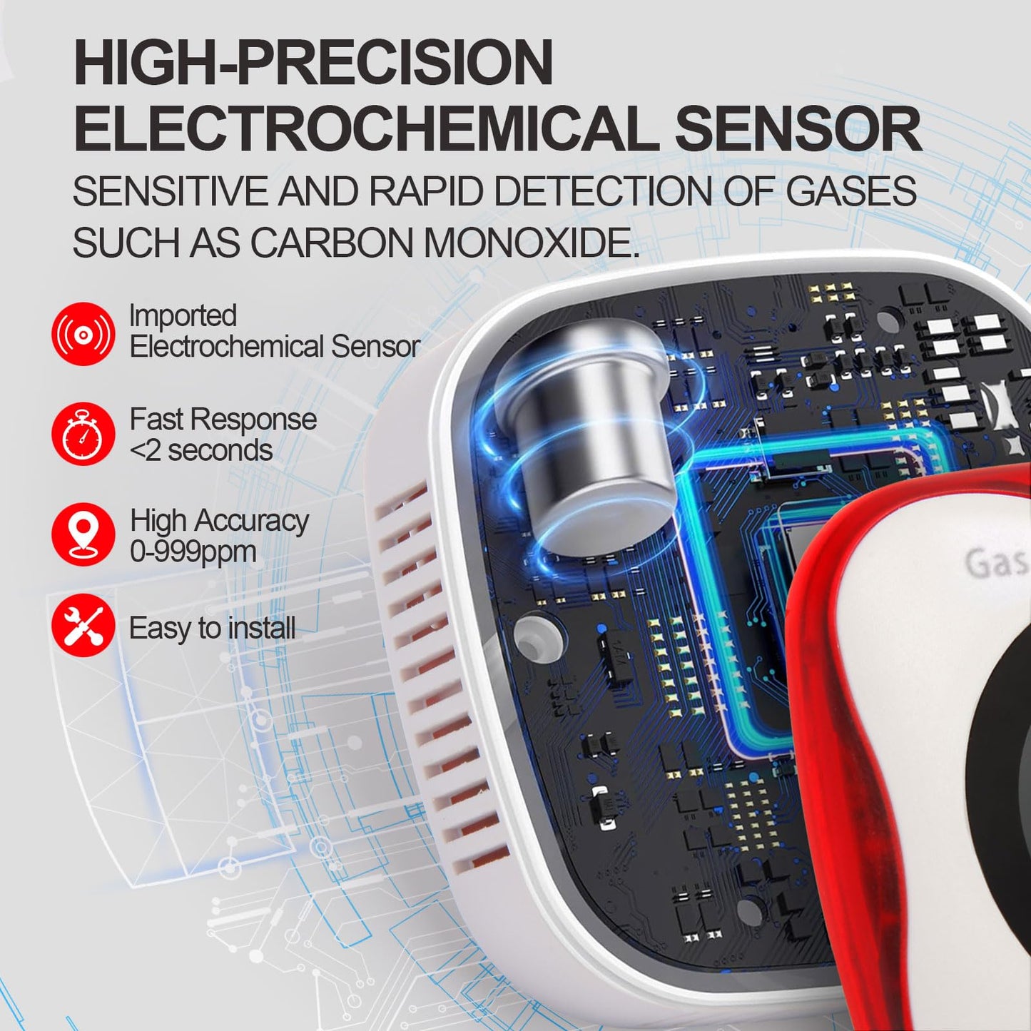 Combustible Gas & CO Detector 4-in-1 – Plug-in Natural/Propane Gas Leak Alarm with Temp & Humidity Sensor, Compact for Home, RV, Kitchen Safety