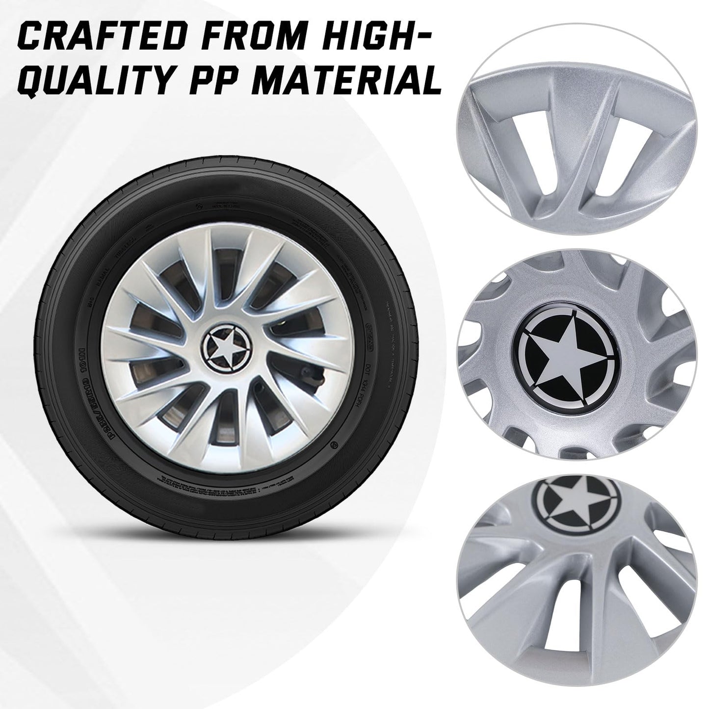 8 Inch Golf Cart Hub Caps Wheel Covers for EZGO Club Car Yamaha Accessories, Snap-On Plastic Hubcaps Set of 4, Silver Chrome Finish for Most 8" Wheels (Silver)