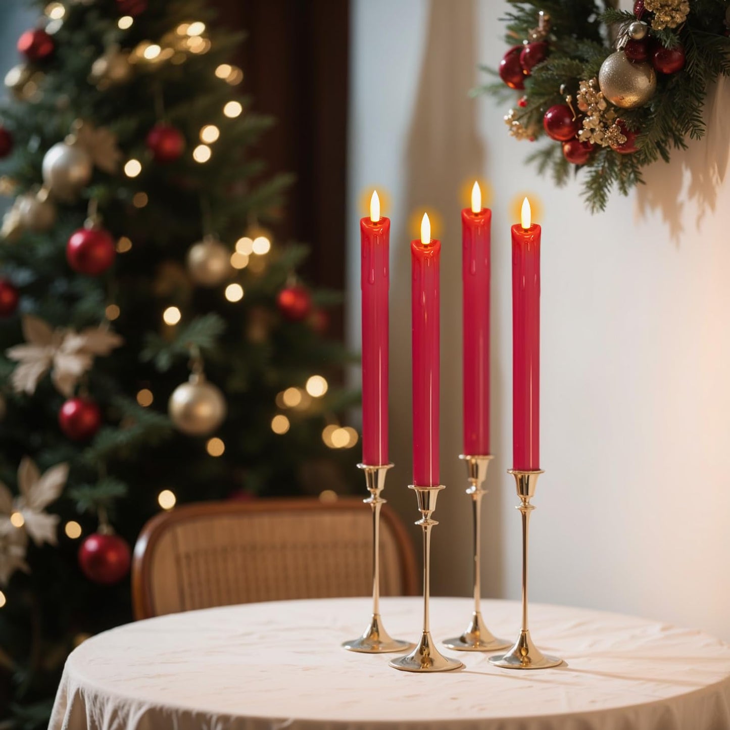 DRomance Dripping Flameless Taper Candles Flickering with Remote and Timer Battery Operated LED Taper Candle Real Wax 3D Wick Dinner Wedding Christmas Holiday Indoor Decor(3 Pack Red, 0.78" x 9.7")