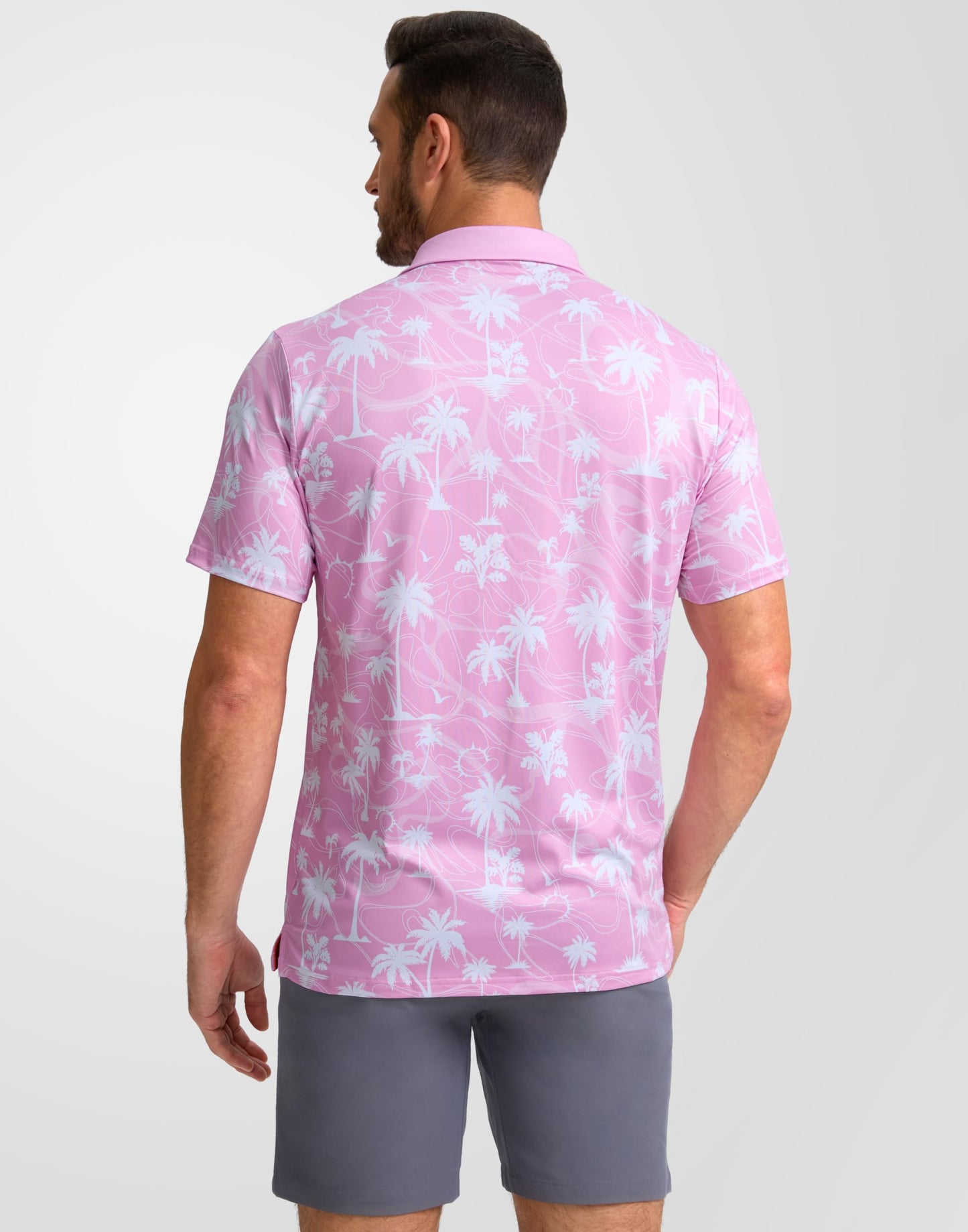 Obla Mens Golf Polo Shirts Short Sleeve Dry Fit Casual Print Collared Golf Shirts Wicking for Men(Pink Coconut Beach_XXXL)