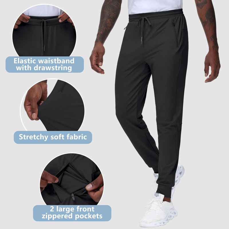 JWM Regular/Tall Mens Athletic Joggers Lightweight Workout Running Gym Training Pants Tapered Sweatpant with 3 Zipper Pockets