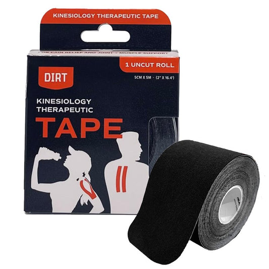 DIRT Tape - Athletic Kinesiology Tape - Muscle Pain Relief & Joint Support - Premium Elastic Cotton - Latex-Free - Water Resistant - Gym, Indoor & Outdoor Sports - Single Roll (16.4 ft) - Black