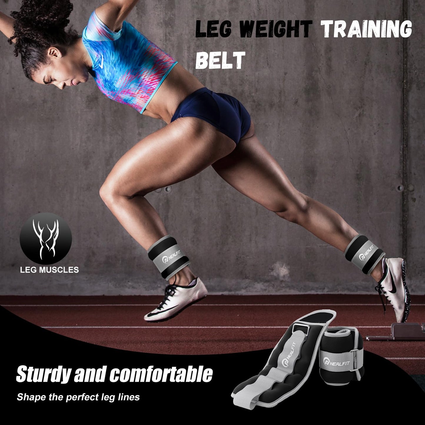 NEALFIT Ankle Weights 1/2/3/4/6/10 LBS for Men Women Kids, Leg Arm Wrist Weights with Adjustable Strap for Running, Aerobics, Strength Training, Physical Therapy, Fitness (Black, 1 lb x 2 (2LB Pair))