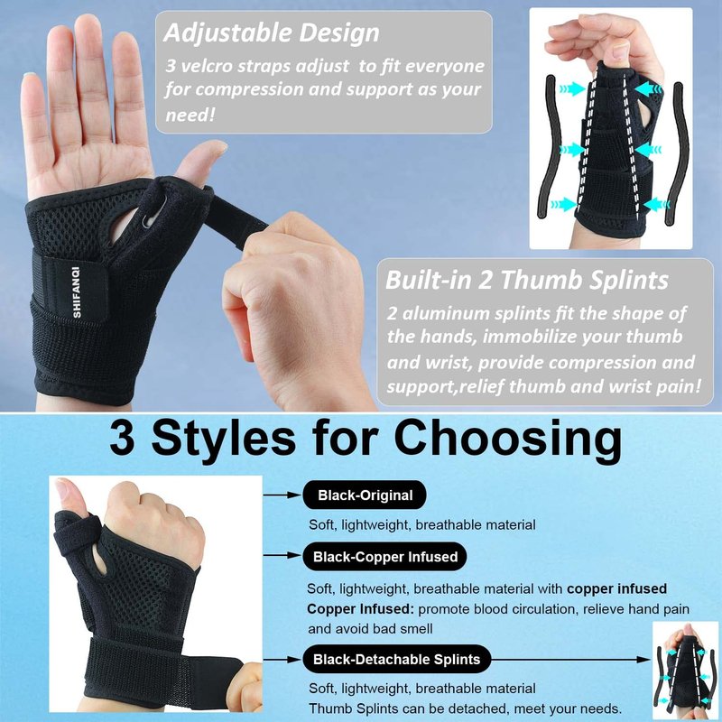 SHIFANQI Thumb Brace for Right or Left Hand, Thumb Stabilizer for Carpal Tunnel, Tendonitis, Arthritis, Sprains, De Quervain's Tenosynovitis, Wrist Brace with Thumb Spica Splint (Copper Infused)