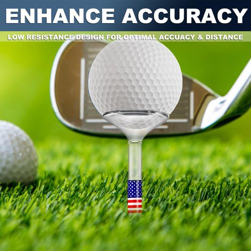 Pulselala Premium Golf Tees, 3 1/4'' Unbreakable Transparent Plastic Golf Tees, Reduces Friction & Side Spin, Golf Accessories Gift for Men American Flag（50 Count）
