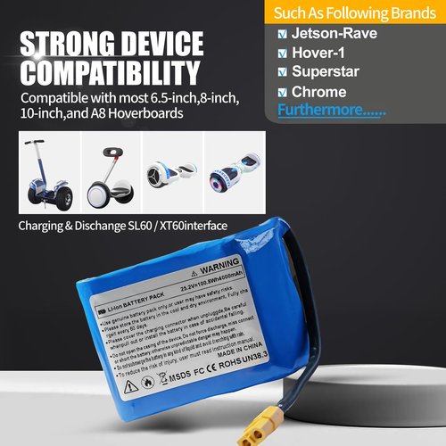 24V 4Ah Rechargeable Li Battery Replacement with Charger, DC5521 Male-Female Connectors & DC Cable - 15A Max Continuous Output for Kids Ride-On Cars, DIY Project & 25.2V Small Devices