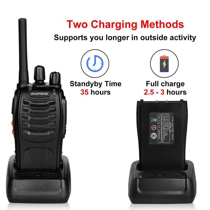 BAOFENG Walkie Talkies for Adults 888S Rechargeable Long Range Two Way Radios with Earpieces,Portable Handheld FRS Radio with 16CH Flashlight Li-ion Battery and Charger -4 Pack
