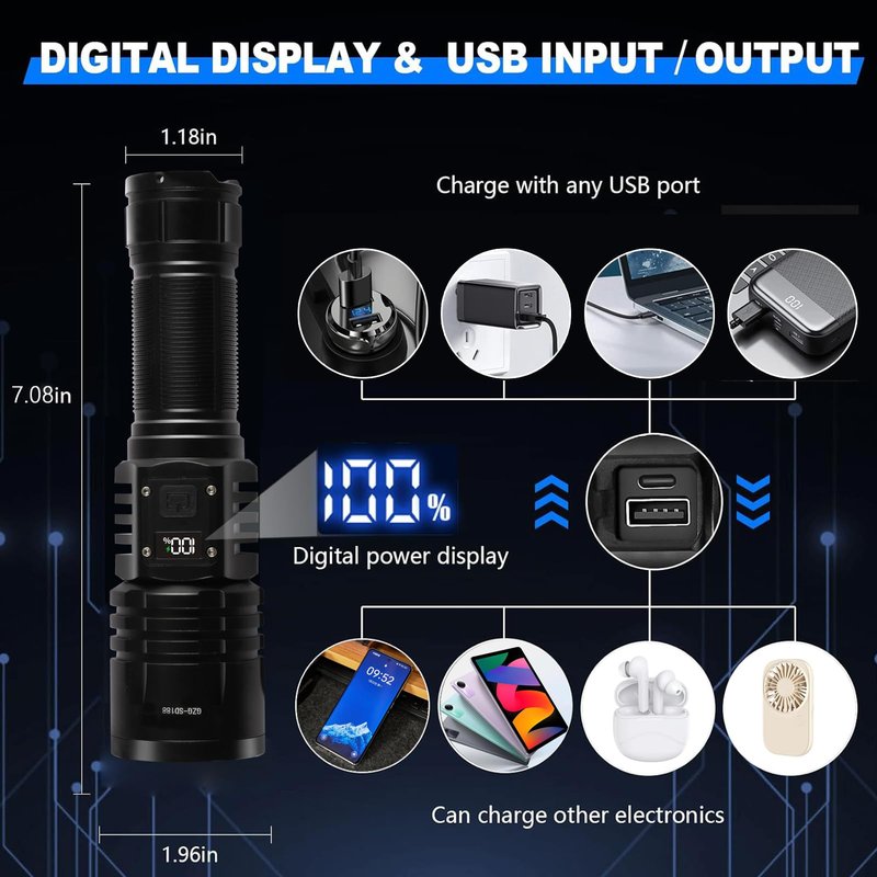 Rechargeable LED Flashlights 10000.00 High Lumens,𝟐𝟎𝟐𝟔 𝐍𝐞𝐰 High Powered Waterproof Tactical Flashlight Spotlight Flashlight for Home, Bright Flashlight Black for Outdoor Camping Emergency