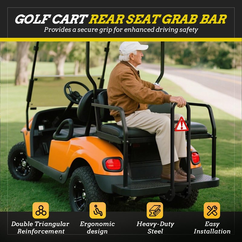 EXOEMTS Golf Cart Rear Seat Grab Bar, Golf Cart Safety Handrail for Club Car EZGO Yamaha with Metal Pedal, Heavy Duty Grip Bar Universal Fits (2+2)/(4+2) Passenger Golf Cart, Easy Install, Security