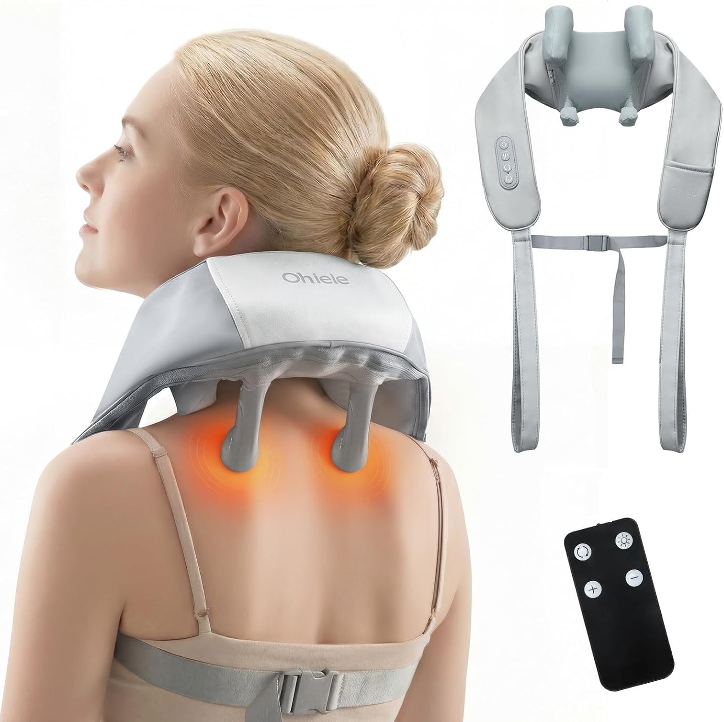 Skiennix Neck Massager - Shiatsu Heat Therapy for Pain Relief | 6D Deep Tissue Kneading, Portable Gray Design