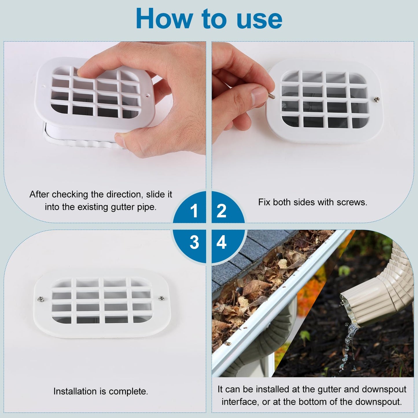 Mzcvriru 3 x 4 rain Gutter downspout Drop Outlet with Filter (2 Pack, White)