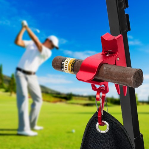MAGOLFIN Magnetic Golf Cart Holder with Fork Design, Aluminum Alloy Magnetic Holder with Dual-Gate Carabiner, Easily Hold 30-80 Rings, Golf Cart Accessories, Ideal Golf Gifts for Men - Red