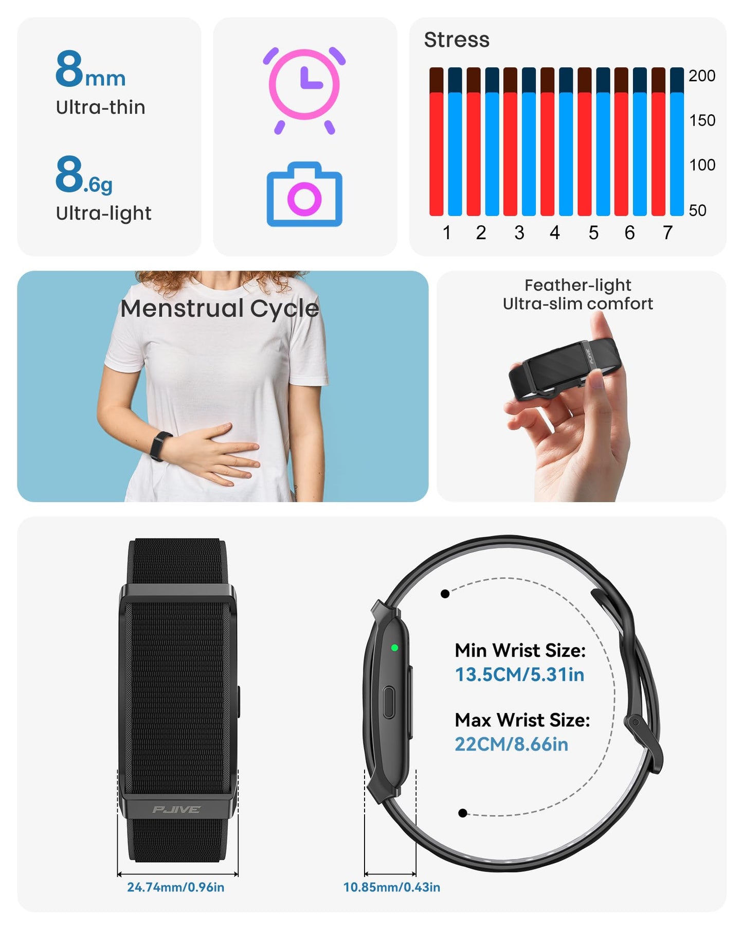 PJIVE Smart Bracelet, Health Fitness & Activity Tracker White