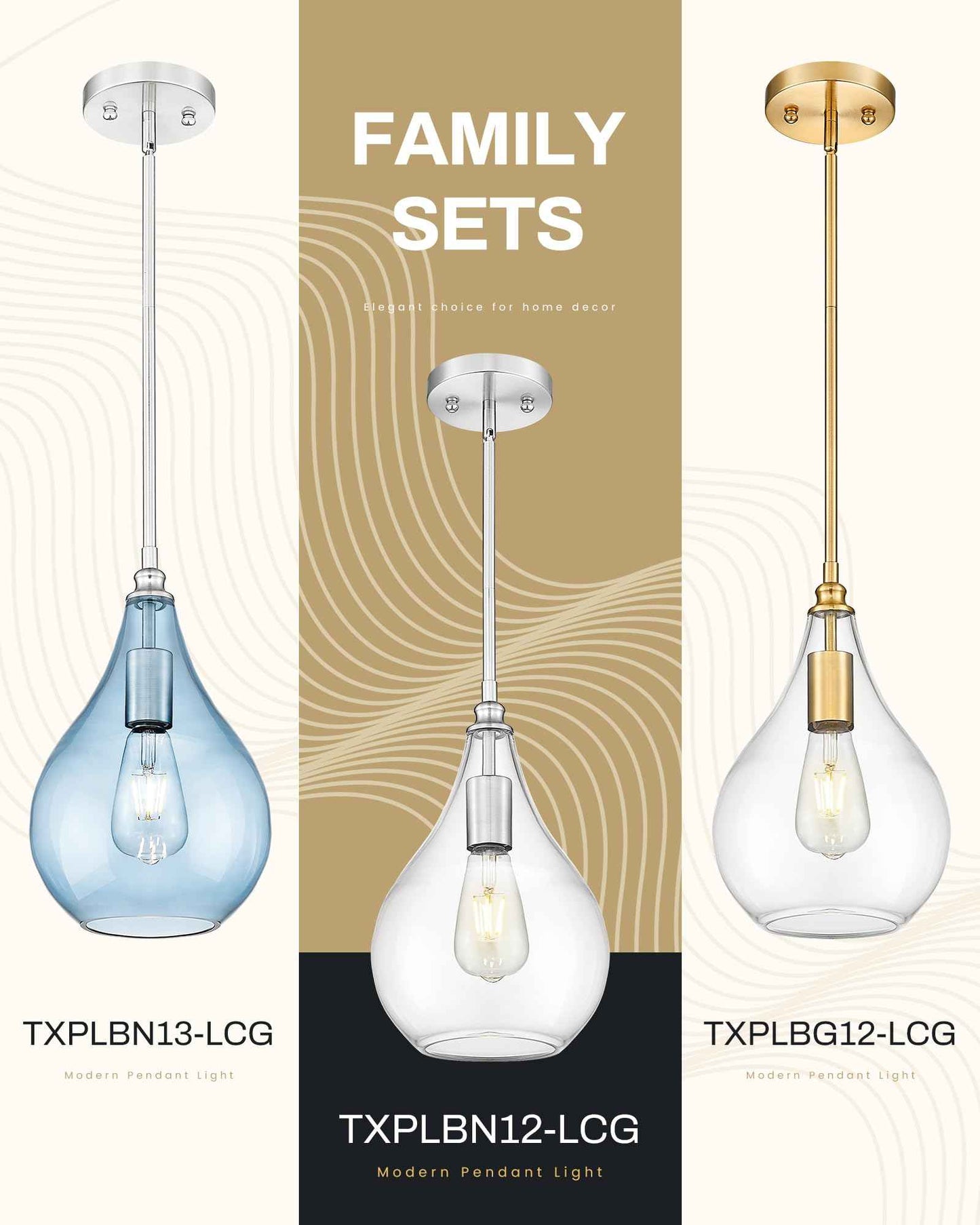 TENGXIN 8 Inch Pendant Lighting for Kitchen Island,Hanging Lights Kitchen Island,Brushed Gold Finished Clear Glass Pendant Light,Farmhouse Pendant Light for Dining Room,Bedroom,TXPLBG12-LCG