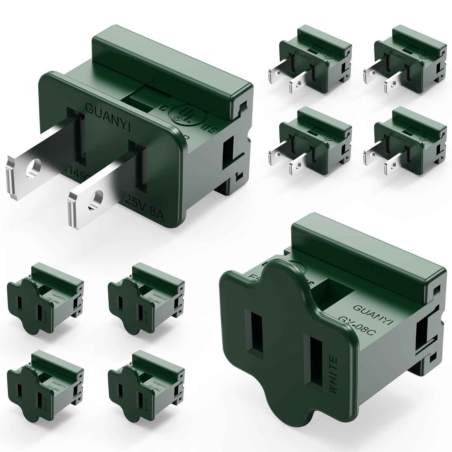 Minetom Holiday Christmas Lighting Outlet Male and Female Plug Set, Vampire Plug, Gilbert Plug, Slip Plug, Zip Plug, Green, 20 Packs (SPT-1)