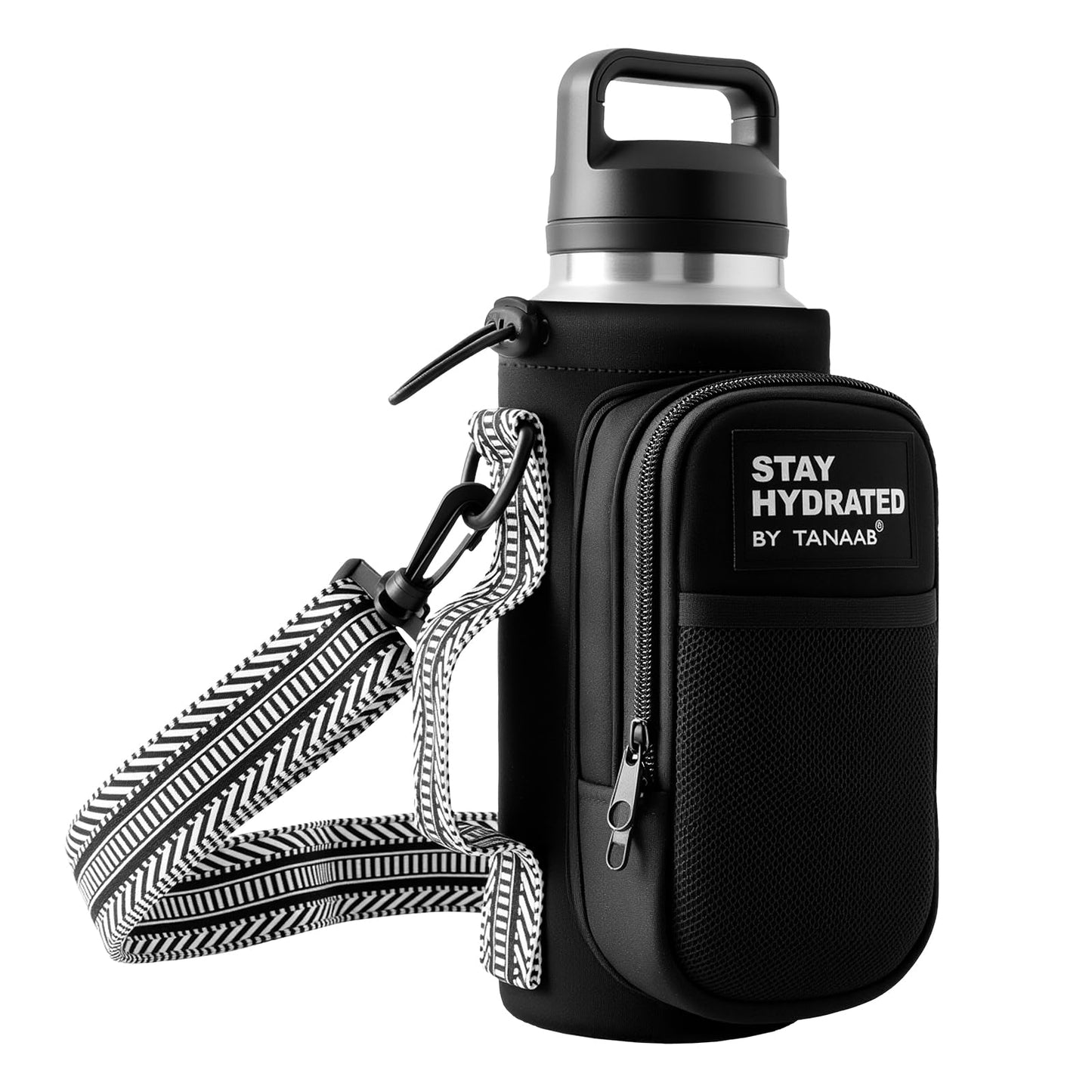 TANAAB Water Bottle Holder with Strap, Neoprene Crossbody Carrier, Phone Pocket, 1.46" Wide Strap, Fits 24-40oz