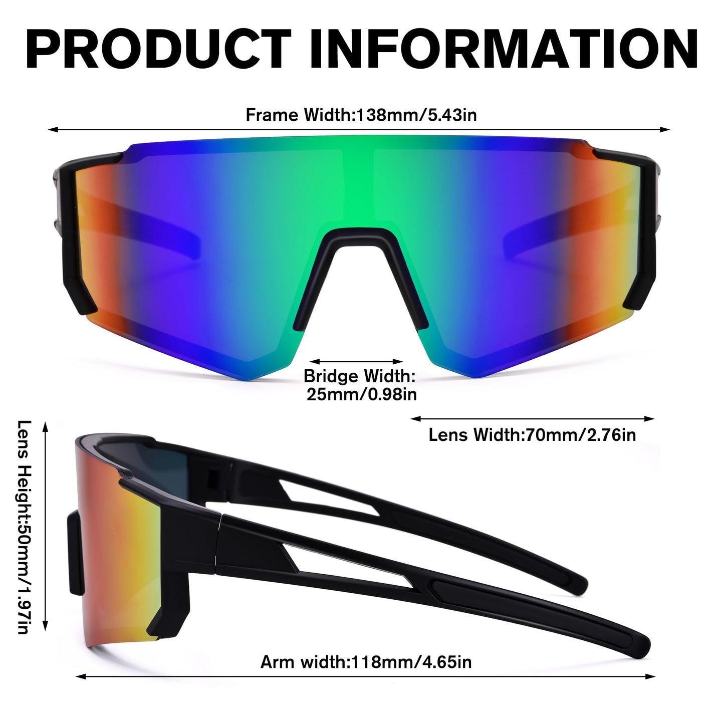 COASION Youth Baseball Sunglasses - Kids Sports Sun Glasses for Boys Girls - Lightweight Frame Cycling Shades(Black/Green Mirror)