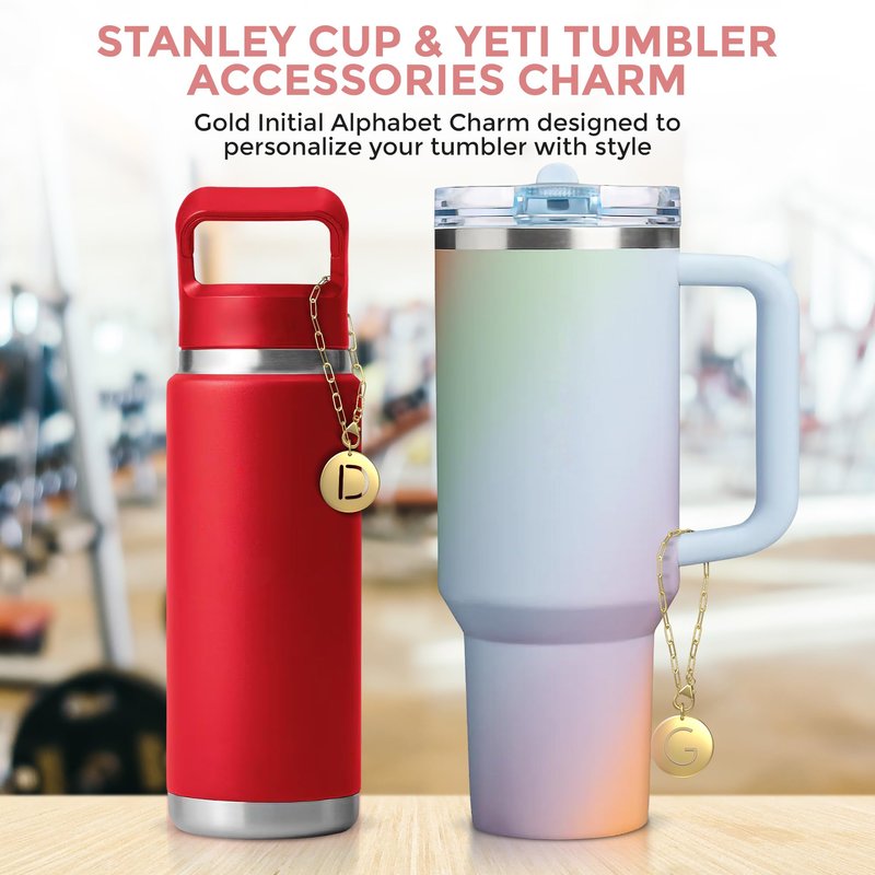 TM Novo Stanley Charms – Gold and Silver Initial Charms for 30 oz & 40 oz Tumblers, Water Bottles & Cups, Reusable Jewelry Box Included, Multi-Use Tumbler & Purse Accessories, Personalized Gift - Silver - Initial B