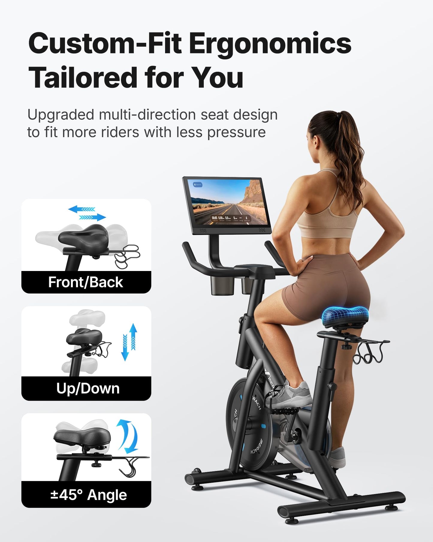 MERACH Exercise Bike, Brake Pad Stationary Bike with Exclusive App, Low Noise Indoor Cycling Bike with 270lbs Weight Capacity, Tablet Mount and Fitness Courses for Weight Loss-Blue
