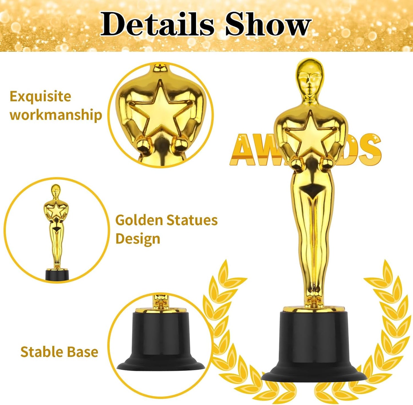 WINKIO Gold Award Trophies - Pack of 6 Mini Plastic Statues for Competitions & Events