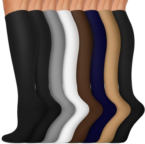 Copper Compression Socks - 15-20 mmHg Circulation Support for Men & Women | 8 Pairs for Travel, Running, Hiking