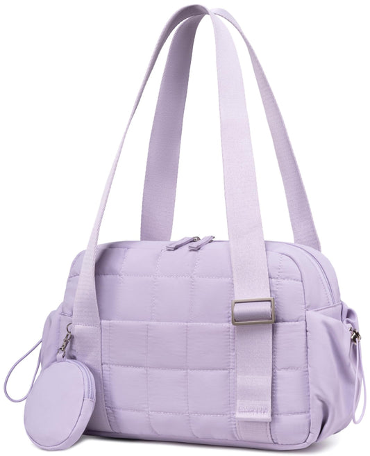CAMTOP Mini Gym Bag for Women, Small Gym Tote Bag Puffy Quilted Sports Duffel Bag with Wet Compartment and Coin Purse Duffel Bags Dance Yoga Workout Bag for Gifts (Fashional Purple, Mini-12.6")
