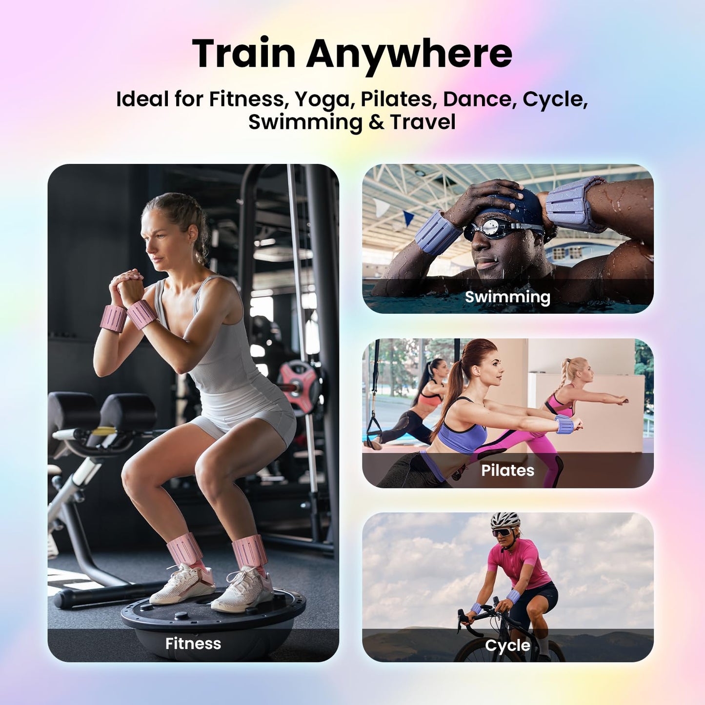 Ziokhans Adjustable Hidden Magnetic Ankle & Wrist Weights, Skin-Friendly Breathable and Waterproof Silicone Design for Women & Men - Ideal for Fitness, Yoga, Running, Cycling & Swimming, 2-Pack, 1LB Each (Purple and Light Yellow)
