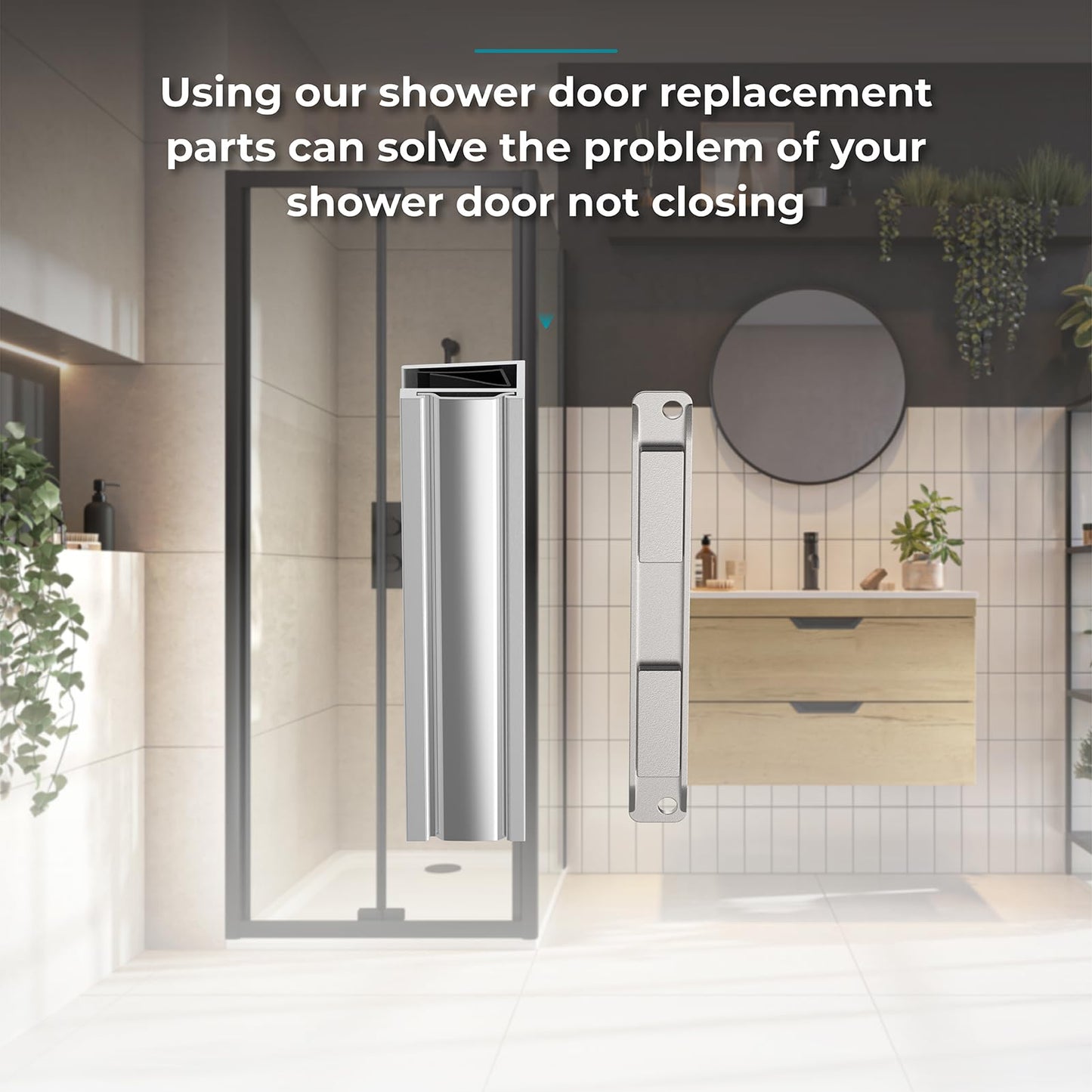 Shuisen 3" Shower Door Magnet, U-Channel Door Frame Magnet with Metal Strike for 1/8", 5/32", 3/16" and 1/4" Thick Swing Glass Shower Doors, Shower Strike Jamb, Shower Door Replacement Parts