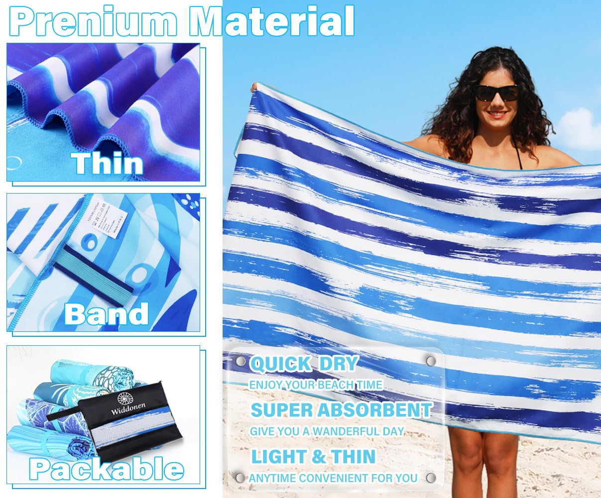 Widdonen Microfiber Beach Towel,Compact 2 Pack-71x32 Inch with Bag Travel