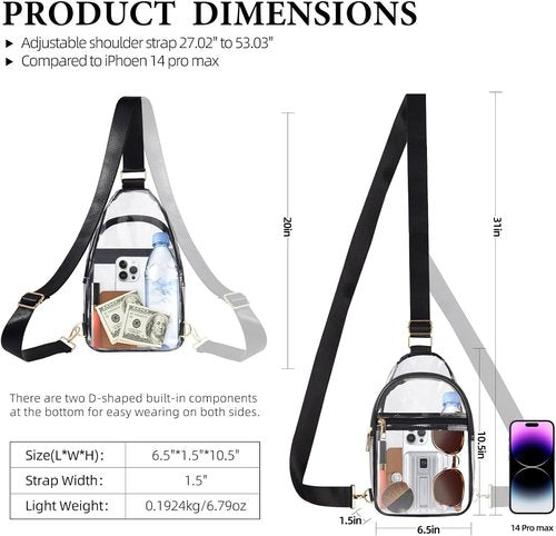 Clear Bag - Stadium Approved Crossbody Purse with Front Pocket | Ideal for Concerts & Sports Events