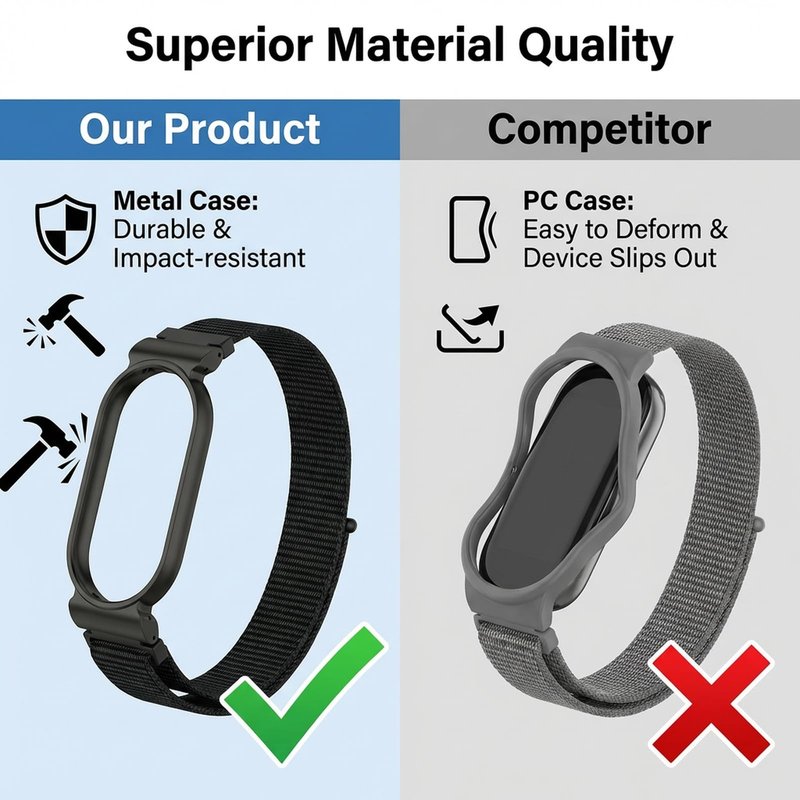 Wristband for Plaud NotePin(S), Metal Case and Breathable Nylon Band, Zinc-Alloy Case for Secure Fit Anti-Drop, 12mm Connector, Adjustable Wrist Strap, Fits 5.5 to 8.7 inch wrist, Seashell