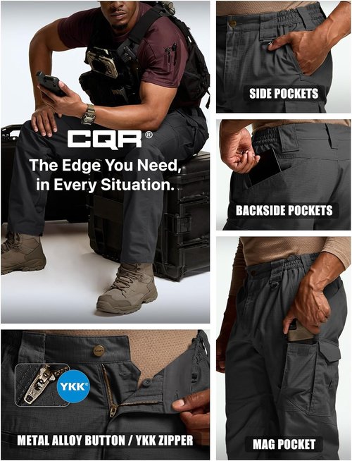 CQR Tactical Pants - Water-Resistant Ripstop Cargo Design for Lightweight EDC & Hiking | Men's Outdoor Apparel