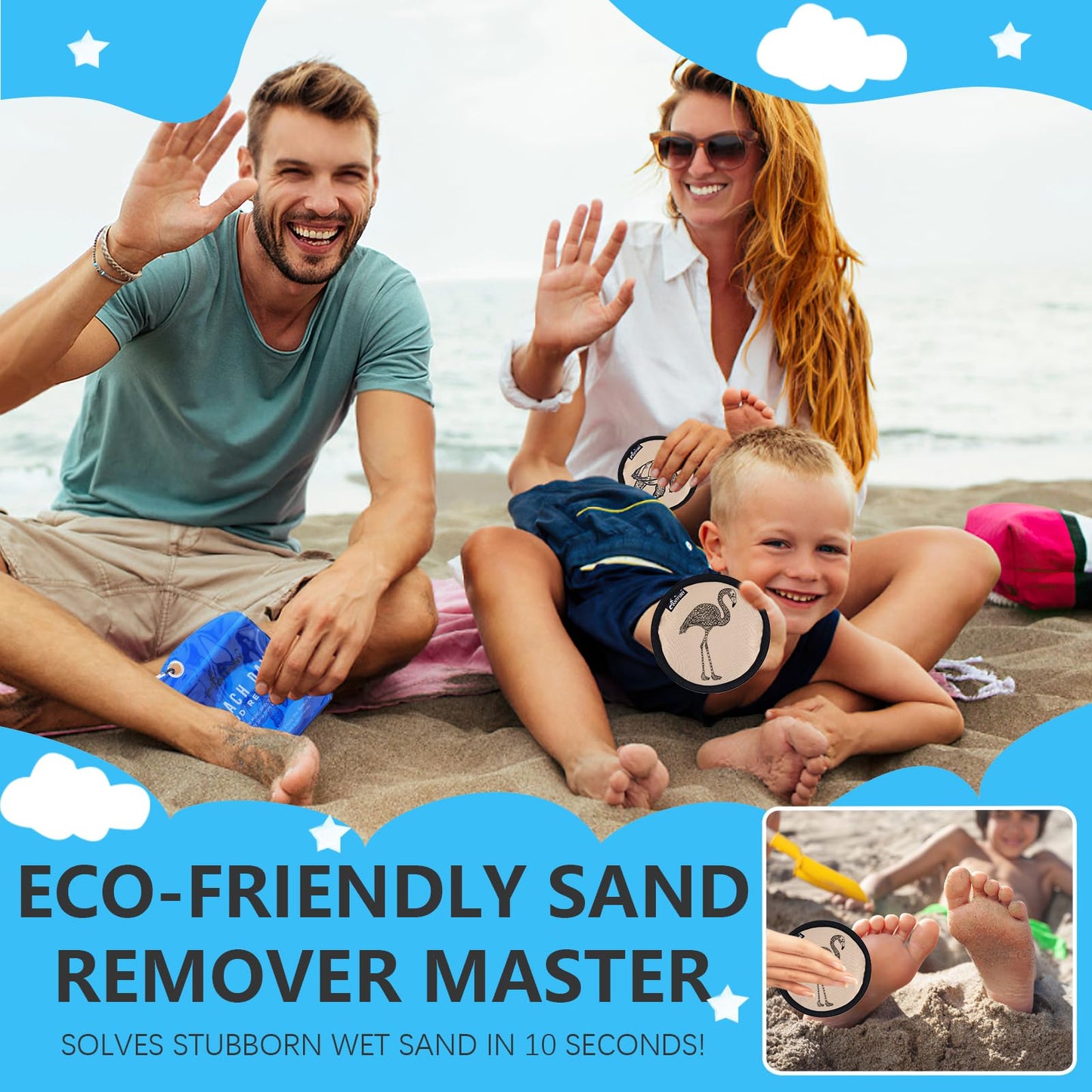 Antfuny Beach Sand Remover Sand Eraser Kids Adult Women Men 2026 Beach Vacation Essentials Sunscreen Chair Cover Towel Blanket Tote Bag Tent Umbrellas Shovel Toy Castle Building Cup Holder Clip Hat