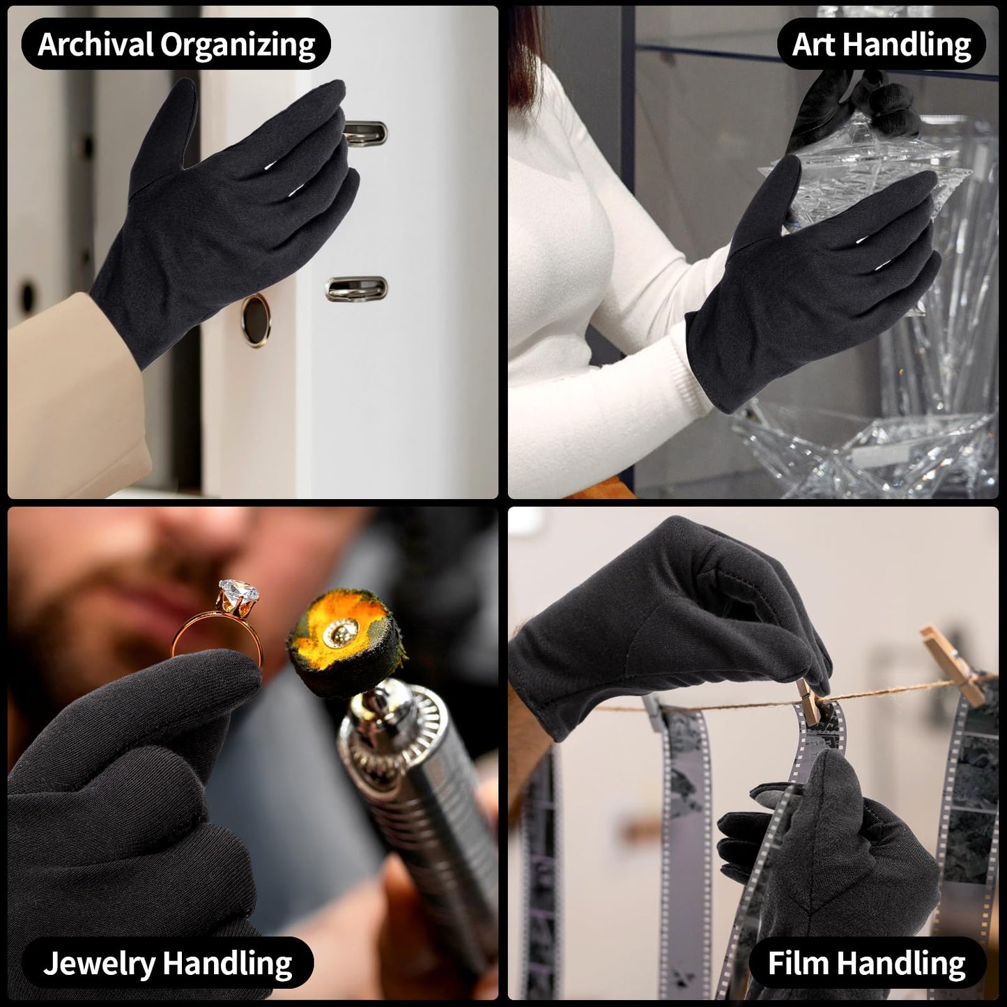 ENPOINT Touch Screen Gloves - 5 Pairs Black Cotton Gloves for Dry Hands Sleeping, Moisturizing, Coin Handling, Jewelry, Photography, Men and Women, Large