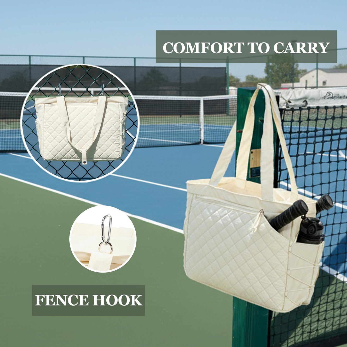 LANBX Pickleball Bag Fits 2 to 6 Paddles, Quilted Pickle ball Tote Bags for Women and Men with Shoe Compartment and Fence Hook, Great Pickleball Gifts