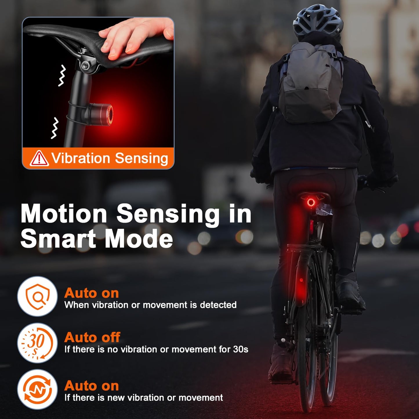 Smart Bike Tail Light, Auto On/Off, Brake Sensing Rear Bike Light, USB C Rechargeable Bicycle Rear Light for Night Riding, 4 Light Modes, IPX6 Waterproof