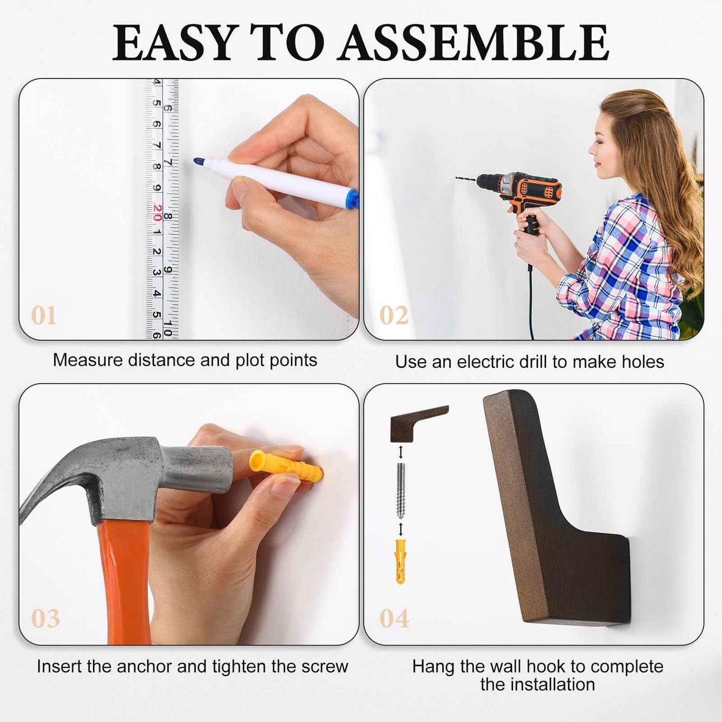 Leinuosen 6 Pack Wood Wall Hooks Walnut Coat Hooks Wall Mounted Bathroom Bedroom Kitchen for Hanging Hat Backpack Bag Jacket Modern Farmhouse Decor for Practical Entryway