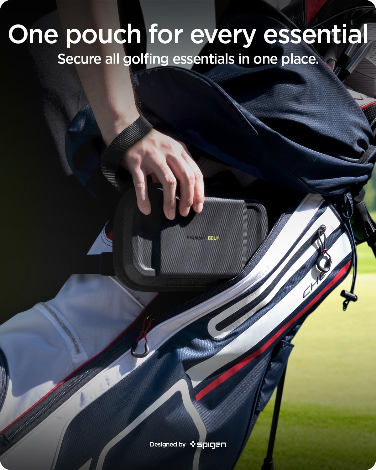 Spigen Golf Accessories Organizer Pouch – Valuables Holder for Balls, Tees, Markers & Gloves, Fits Range Finder, Portable Launch Monitor, Phone & Wallet