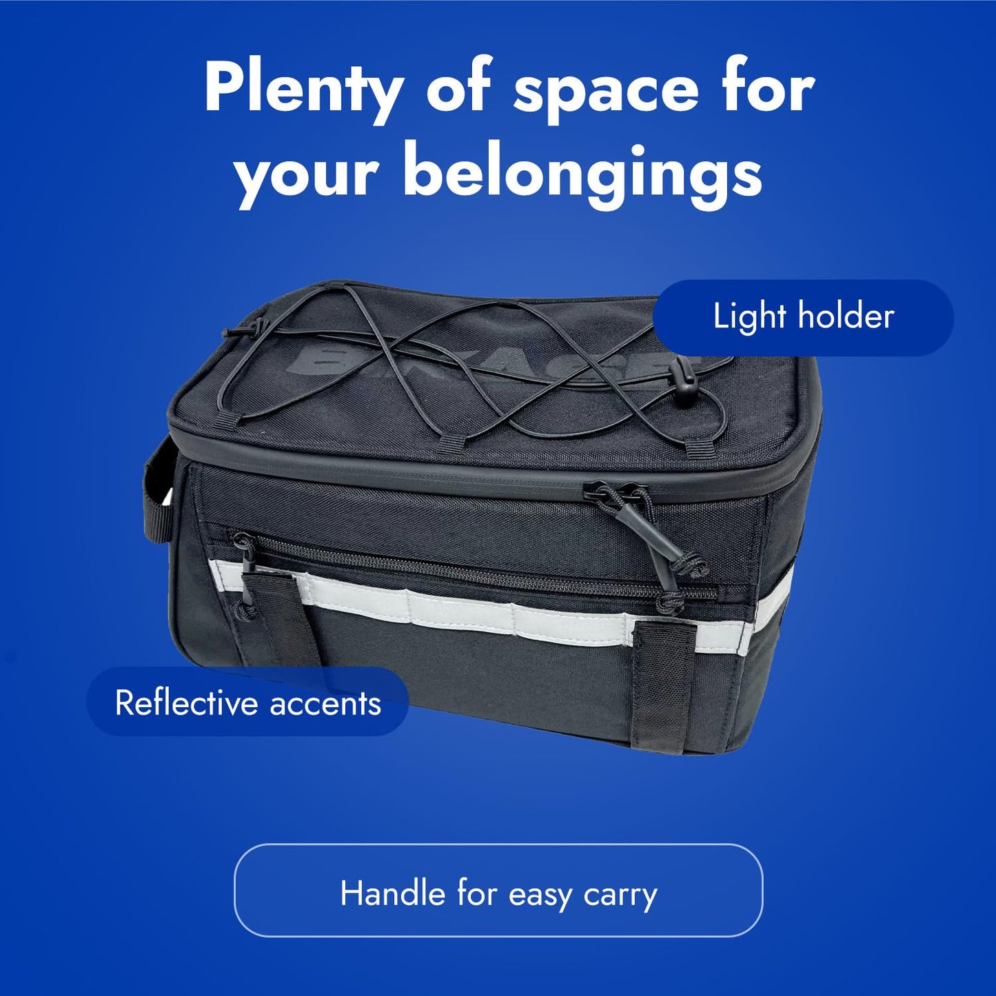 BiKase Big Momma Bike Trunk Bag - Universal Fit Medium Rear Rack Bag with Side Pockets, Top Bungee, Mesh Pocket, Key Holder & Reflective Accents - Spacious Bicycle Rack Bag for Ebikes & Bicycles